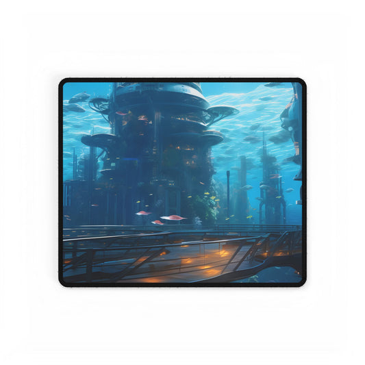 Futuristic Underwater City: Circular Platform in Metropol - Desk Mat