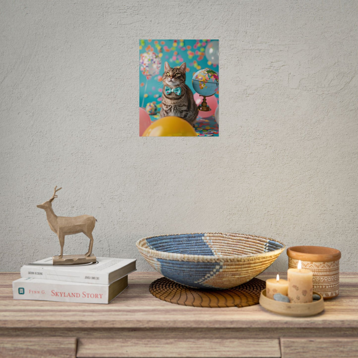 Whimsical Cat with Bow Tie: Mysterious Feline Artwork - Poster