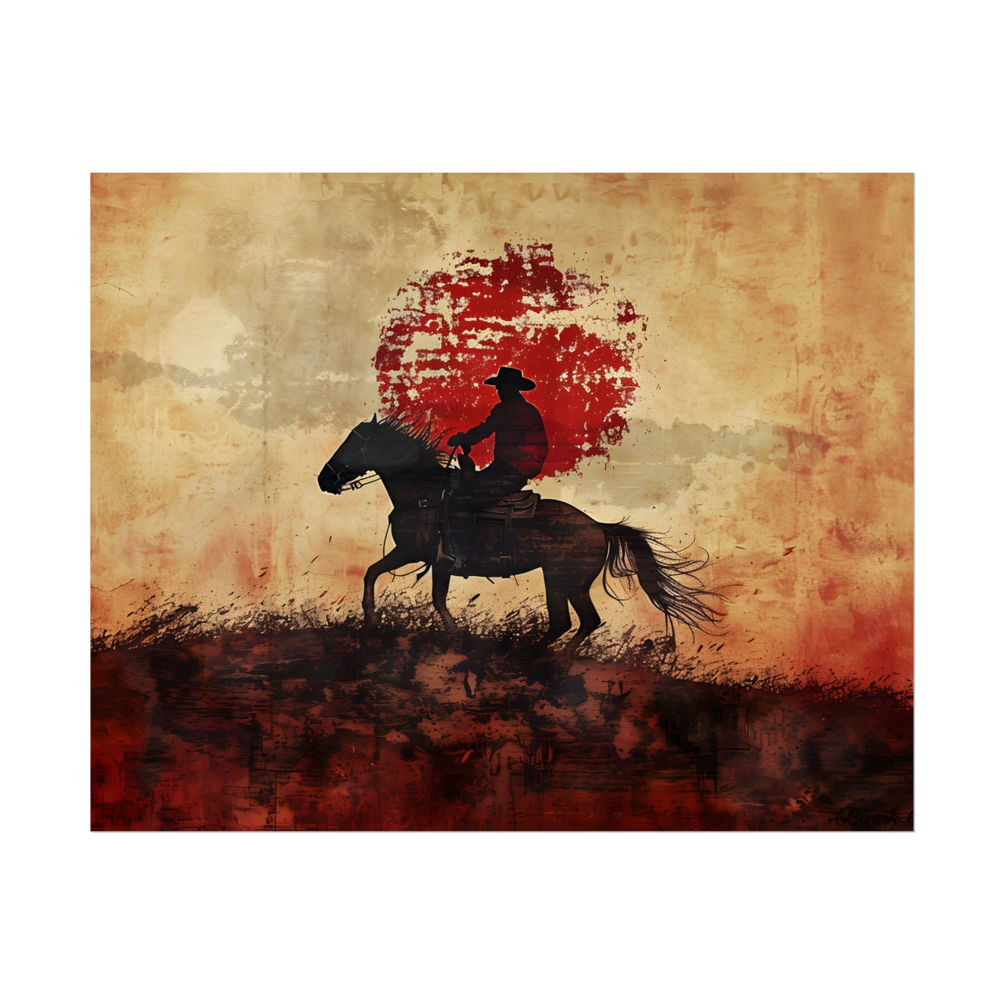 Dynamic Rodeo Scene: Earthy Tones of a Thrilling Ride - Poster