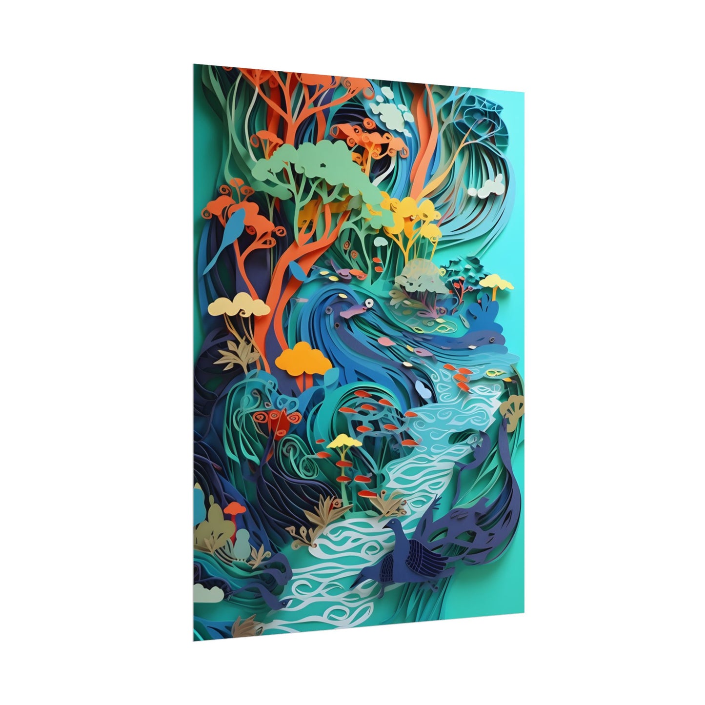 Vibrant Paper Quilling Beach Landscape: Relaxed Summer Art - Poster