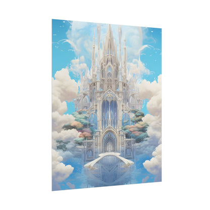 Floating City in Celestial Clouds: Fantasy Artwork - Poster