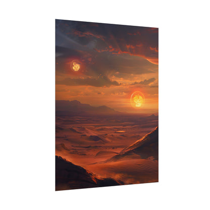 Peaceful Tatooine Sunset: Barren Desert Landscape - Poster