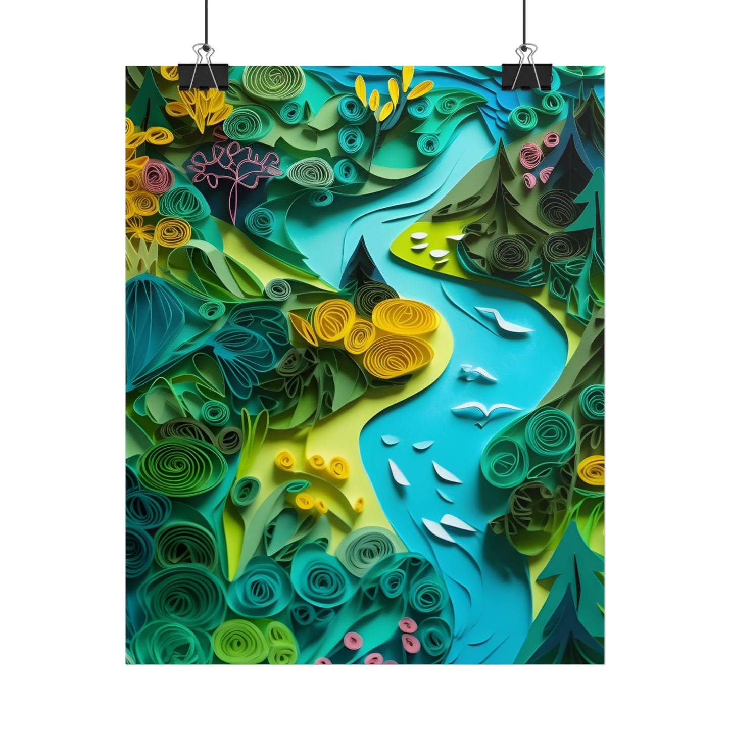 Colorful European Paper Quilling Artwork: Geometric Landscapes - Poster