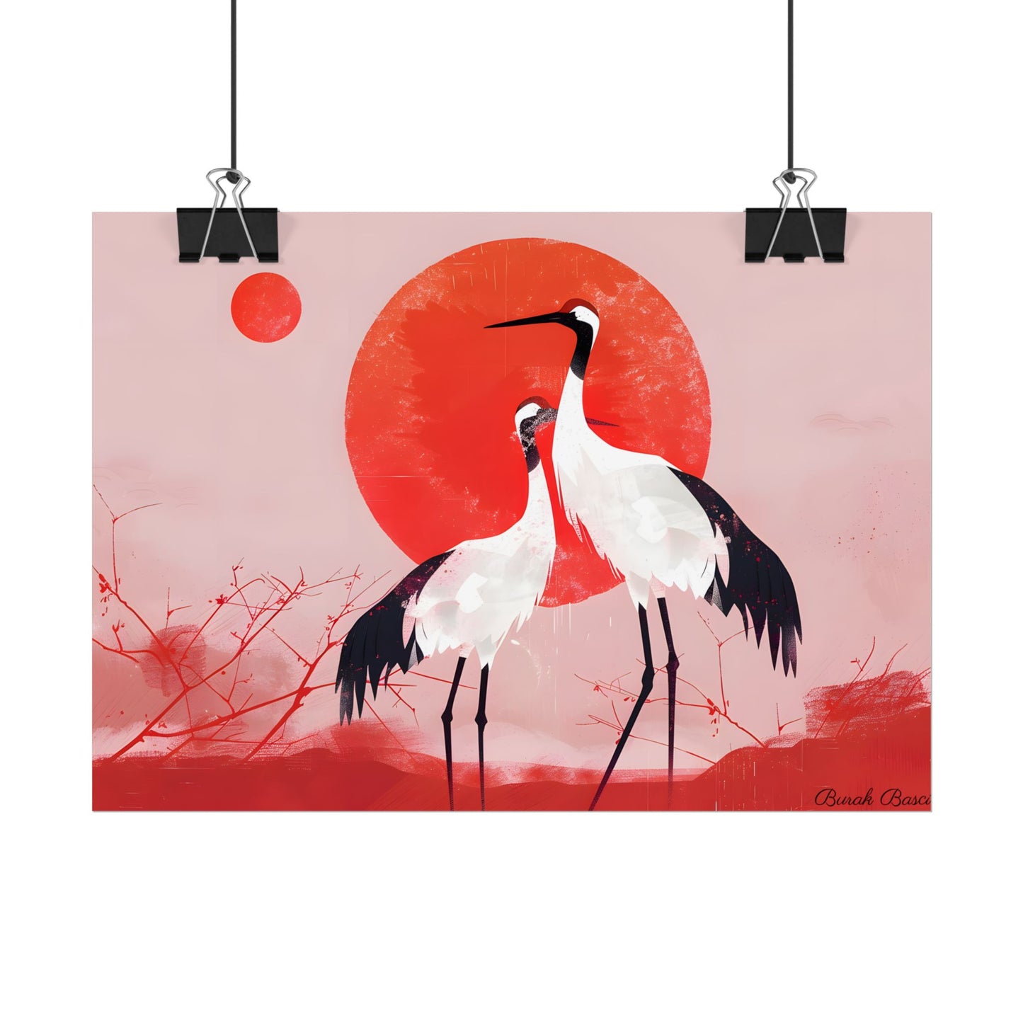 Peaceful Crane Sanctuary: Serene Landscape Nature Art - Poster
