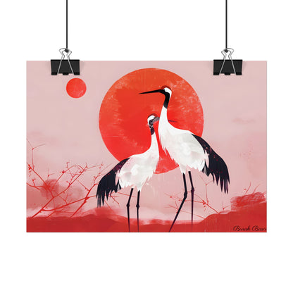 Peaceful Crane Sanctuary: Serene Landscape Nature Art - Poster