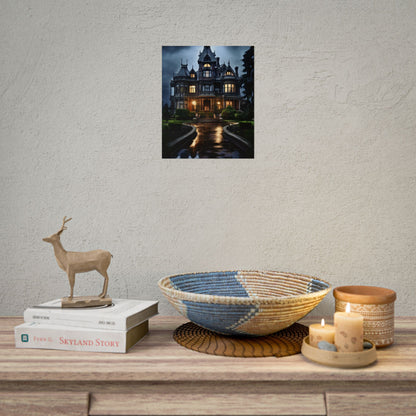 Haunted Victorian Mansion: Spooky Stormy Night Art - Poster
