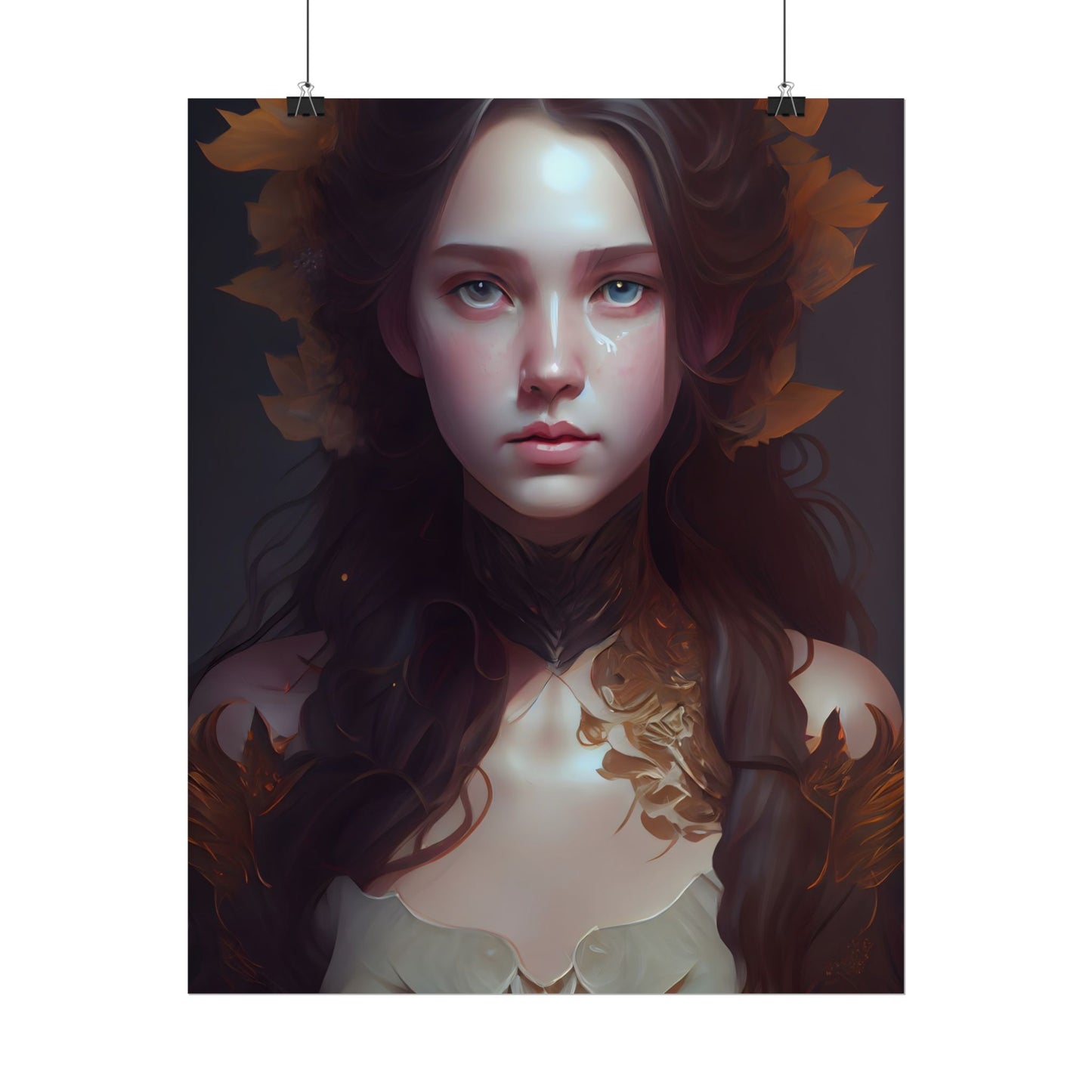 Brown Hair Female Portrait: Artistic Style Digital Art - Poster