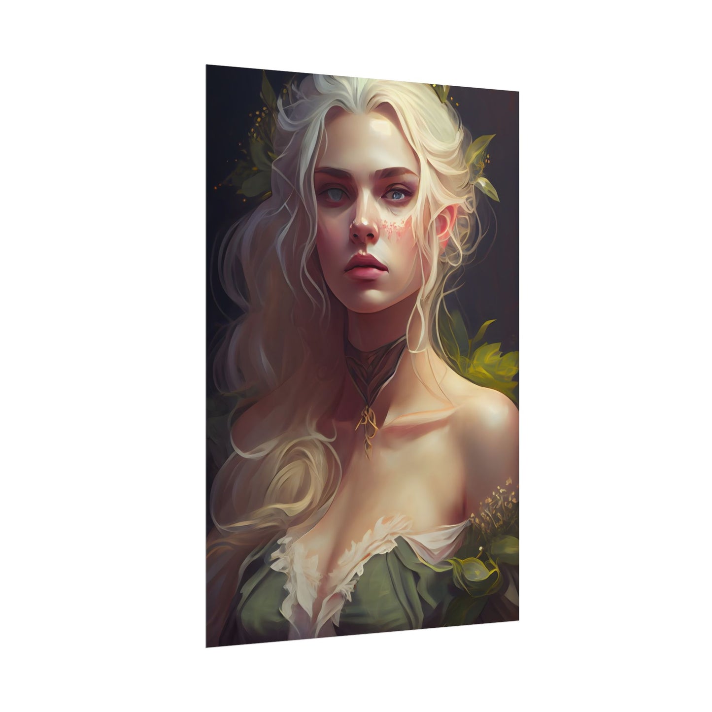 Detailed Blonde Female Portrait: Red Top Artwork - Poster