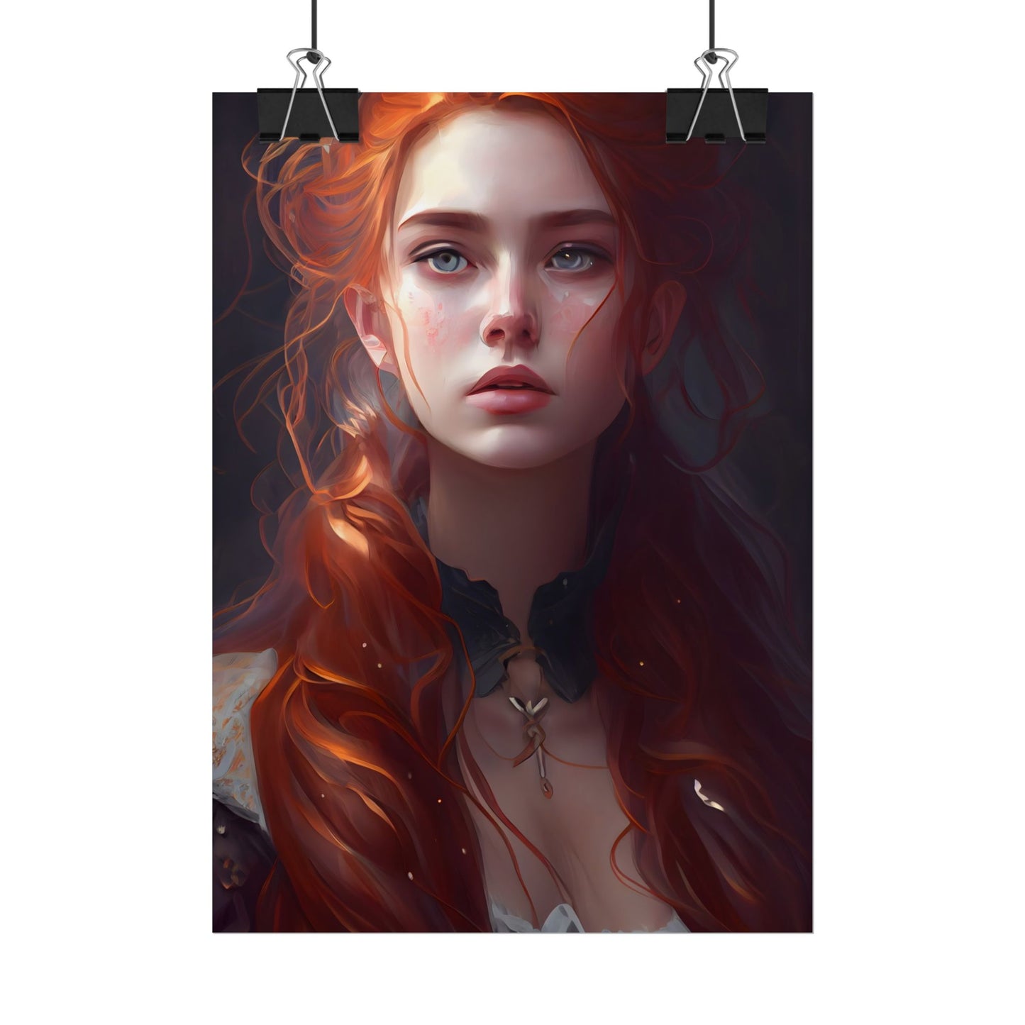 Elegant Redhead Portrait: Female Artwork in Dress - Poster