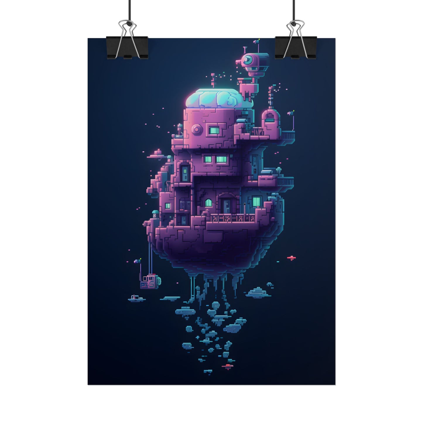 Cyberpunk Pixel Art: Futuristic Cityscape Digital Artwork - Poster