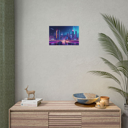 Futuristic City Glow: Neon Lights Digital Art - Poster