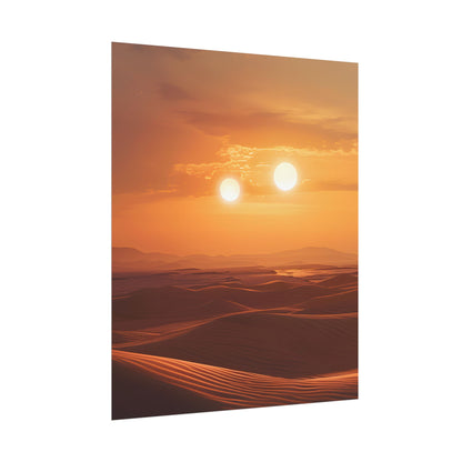 Serene Binary Sunset Artwork: A Peaceful Landscape - Poster