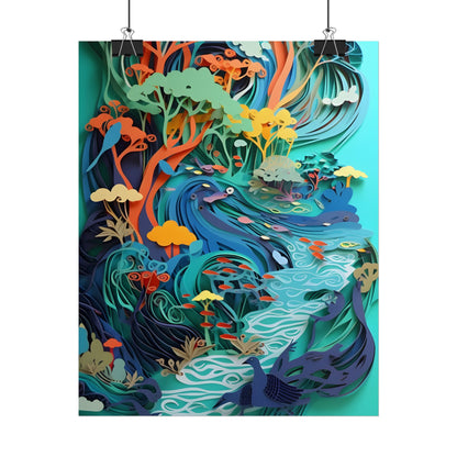 Vibrant Paper Quilling Beach Landscape: Relaxed Summer Art - Poster