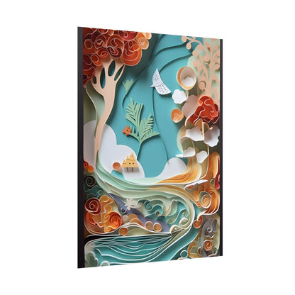 Paper Quilled Beach Sunset: Calming Beach Landscape Artwork - Poster