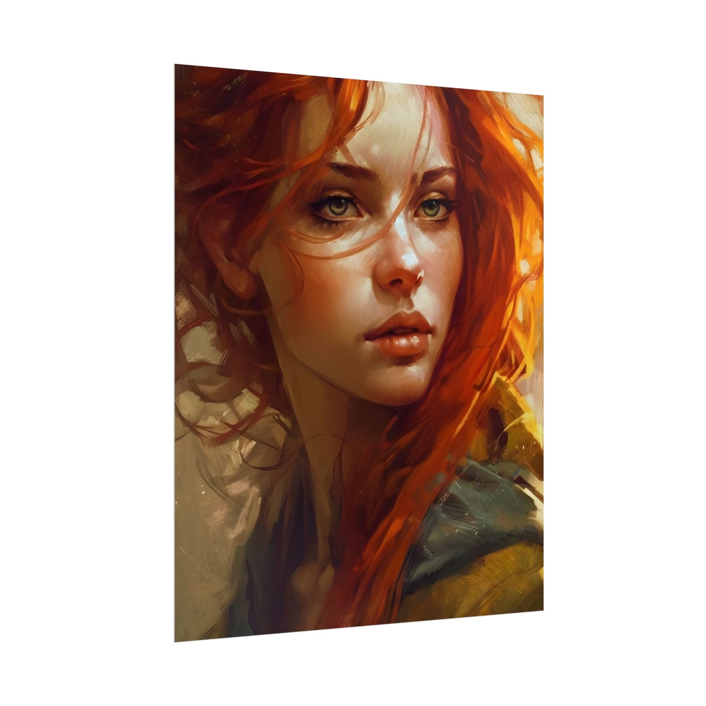 Elegant Redhead Portrait: Serious Female Artwork - Poster