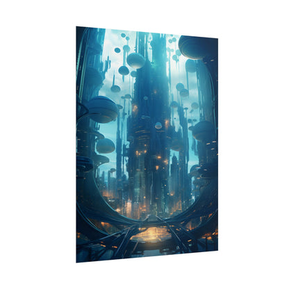 Underwater City of the Future: Modern Metropolis Digital Art - Poster
