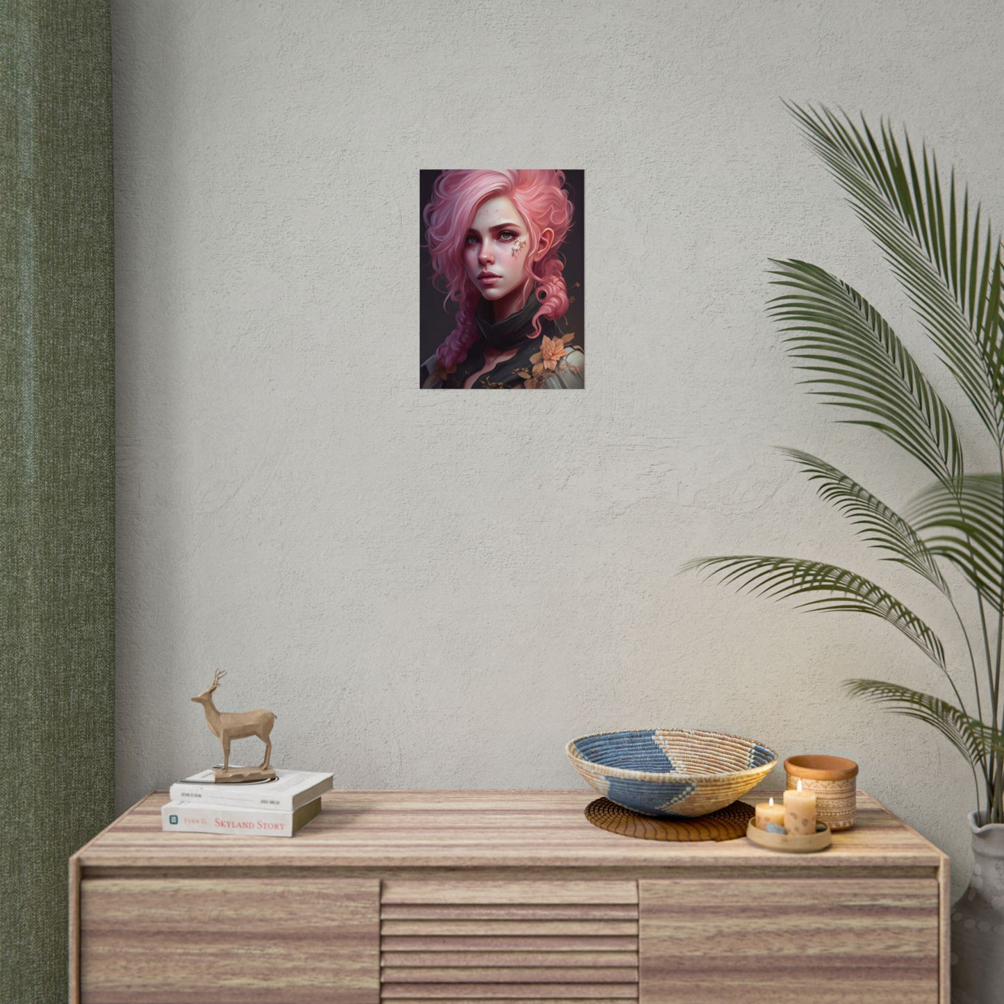 Astonishing Female Portrait: Vibrant Pink Hair in Dark Elegance - Poster