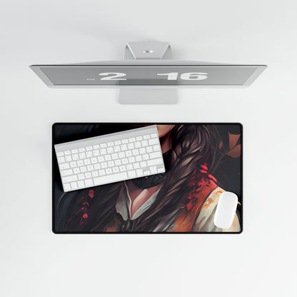 Vibrant Portrait: Brown Hair, Green Eyes Artwork - Desk Mat
