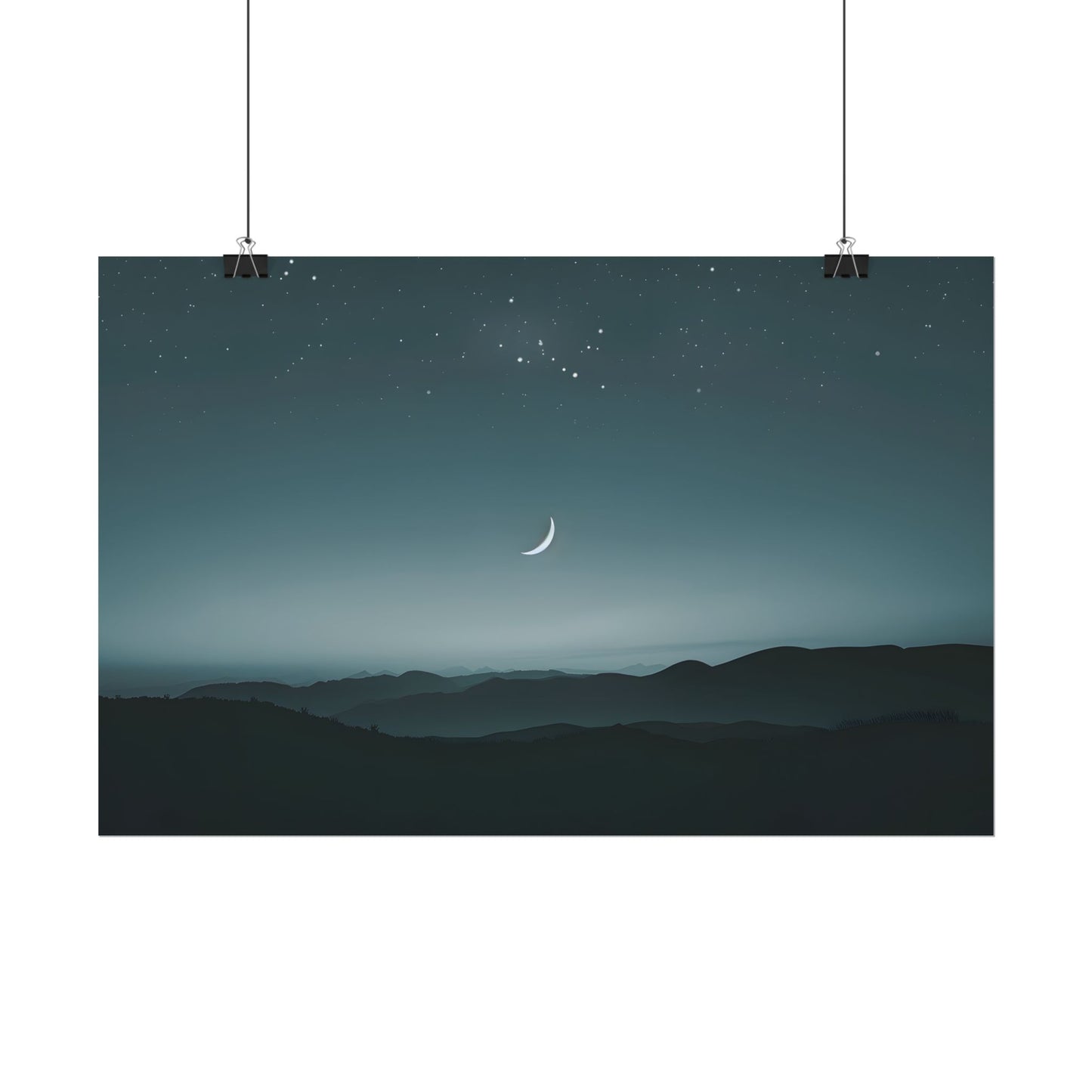 Minimalist Night Scene: Blue-Gray Sky Digital Art - Poster