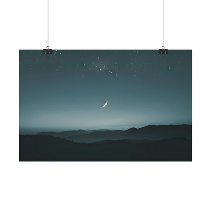 Minimalist Night Scene: Blue-Gray Sky Digital Art - Poster