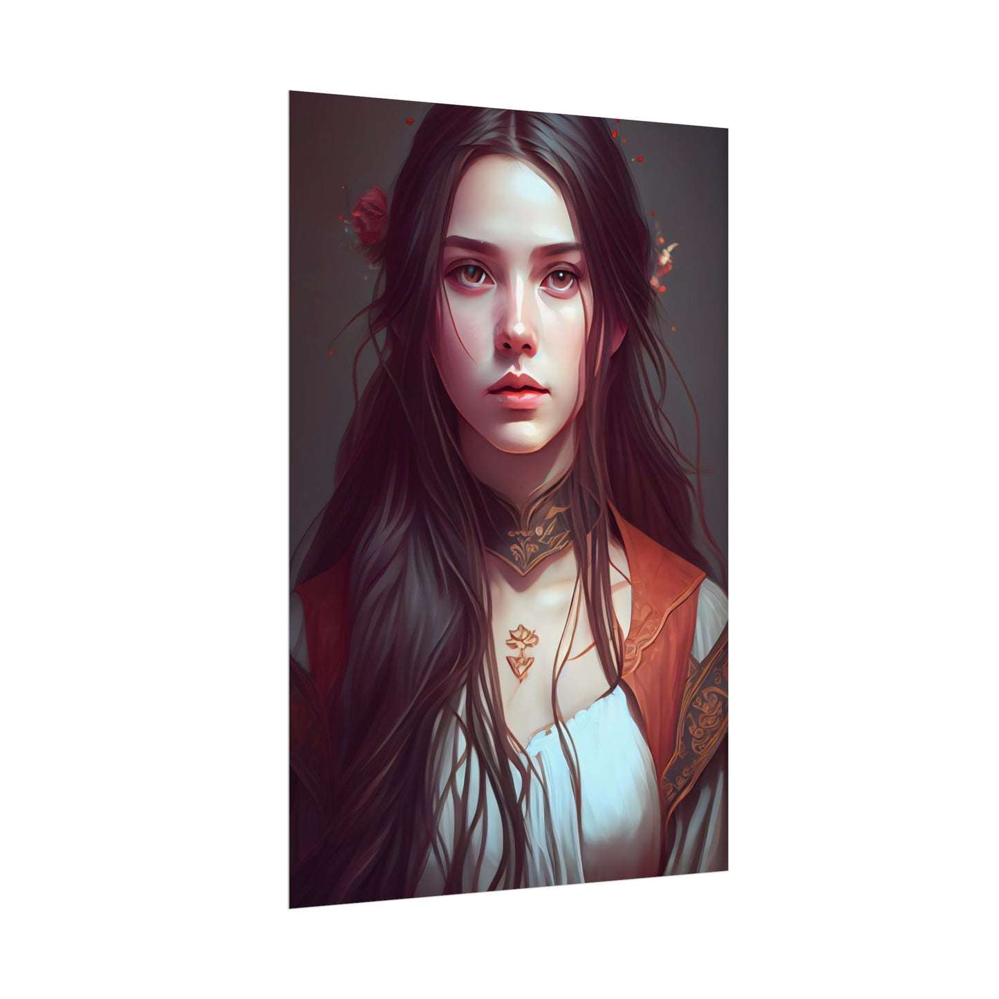 Sophisticated Female Portrait: Brown Hair Artwork in Focus - Poster