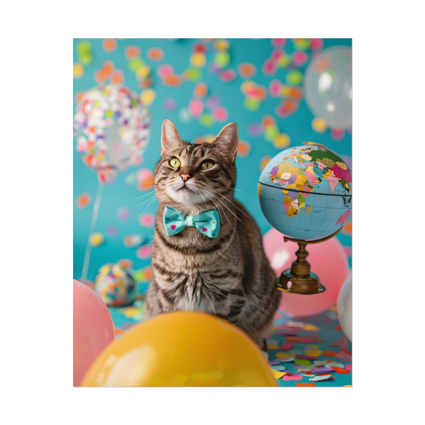 Whimsical Cat with Bow Tie: Mysterious Feline Artwork - Poster