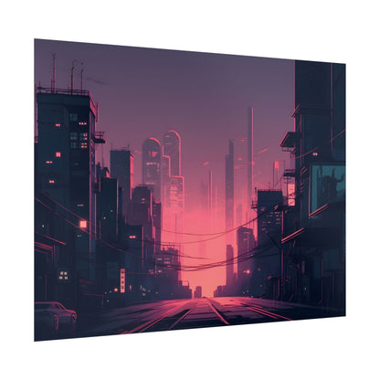 Cyberpunk Nighttime Cityscape: Melancholic Mood - Poster