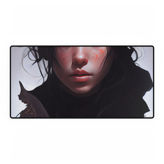 Black Hair Female Portrait: Elegant Dress Artwork - Desk Mat