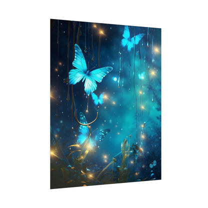 Fantasy Night Forest: Bokeh Glow Digital Artwork - Poster