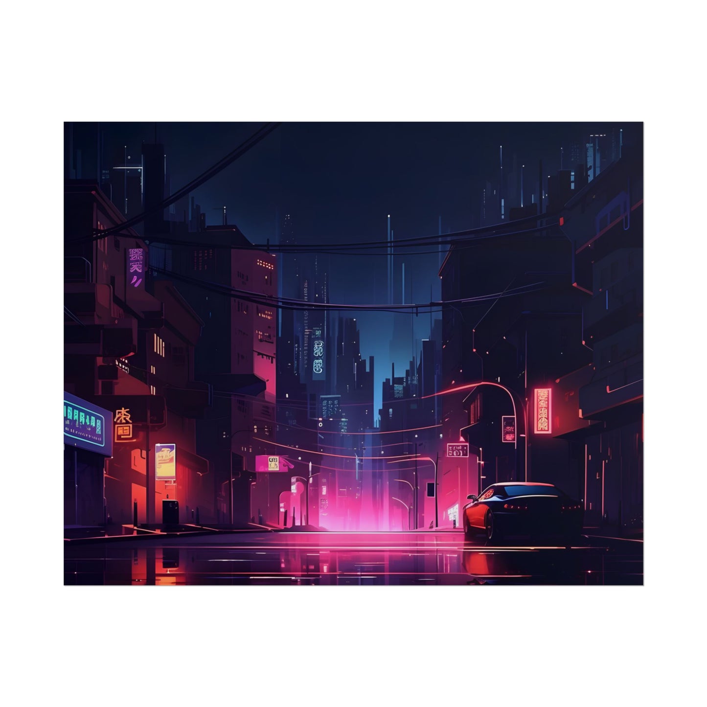 Melancholic Night: A Cyberpunk Urban Landscape - Poster