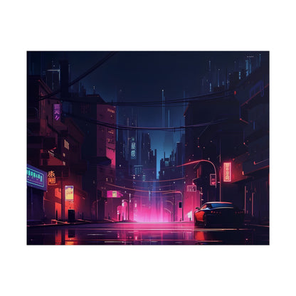 Melancholic Night: A Cyberpunk Urban Landscape - Poster