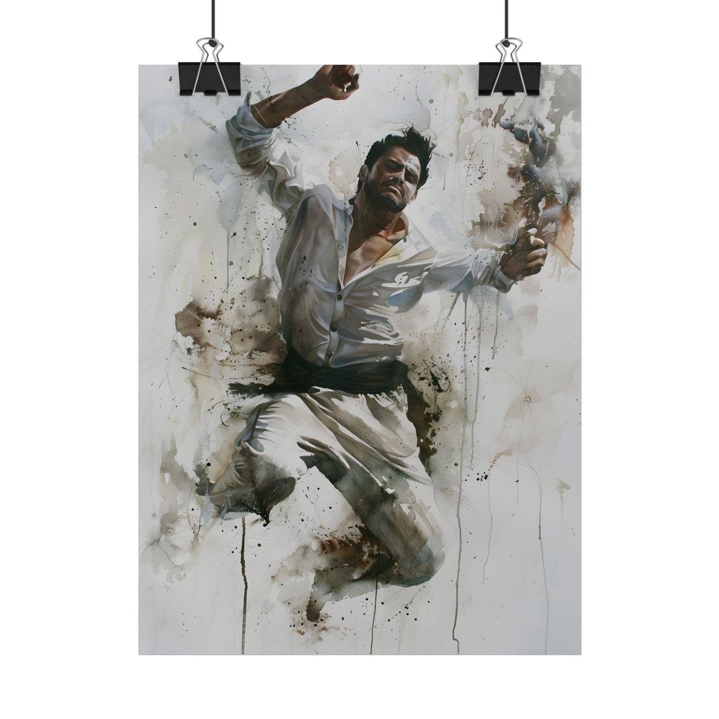 Watercolor Artwork: Man Dancing in Dynamic Movement - Poster
