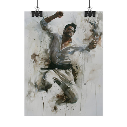 Watercolor Artwork: Man Dancing in Dynamic Movement - Poster