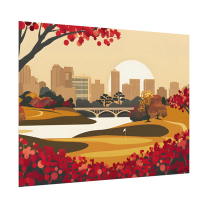 Retro Golf Illustration: Classic Course Scene - Poster