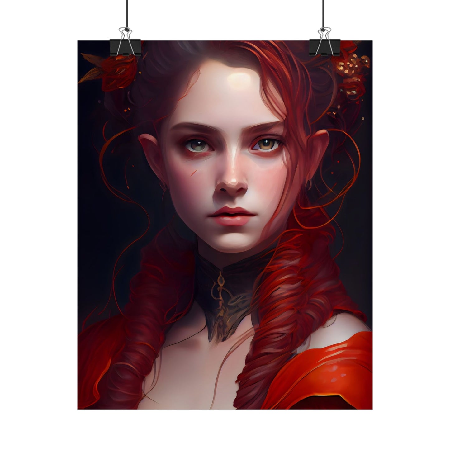 Redhead Portrait: Vibrant Dress Artwork - Poster