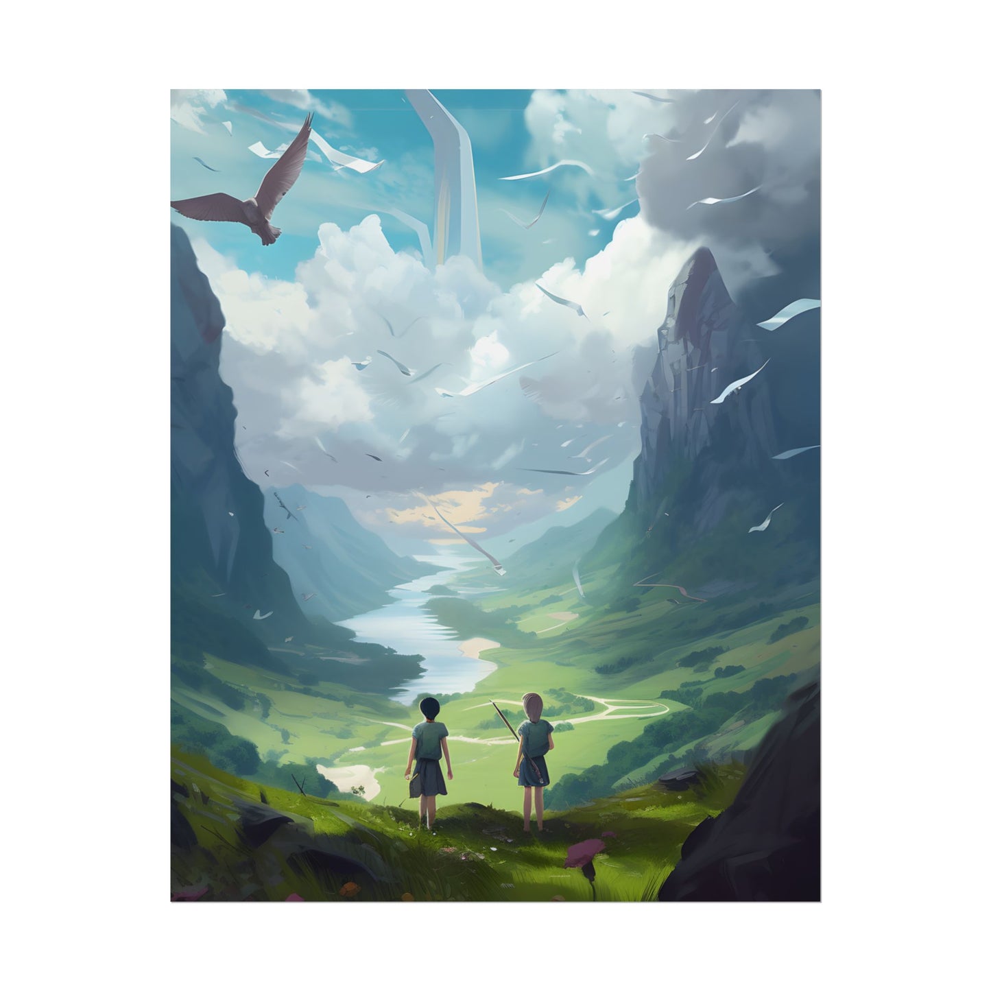 Tranquil Meadow Figures: Realistic Painting of People - Poster