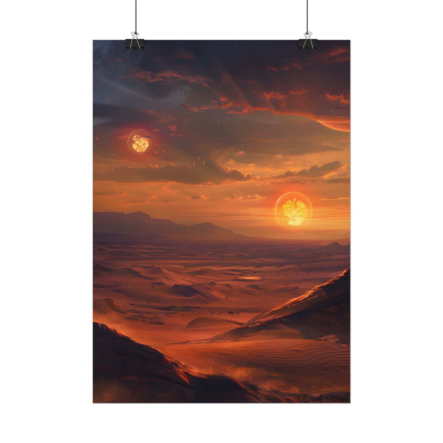 Peaceful Tatooine Sunset: Barren Desert Landscape - Poster