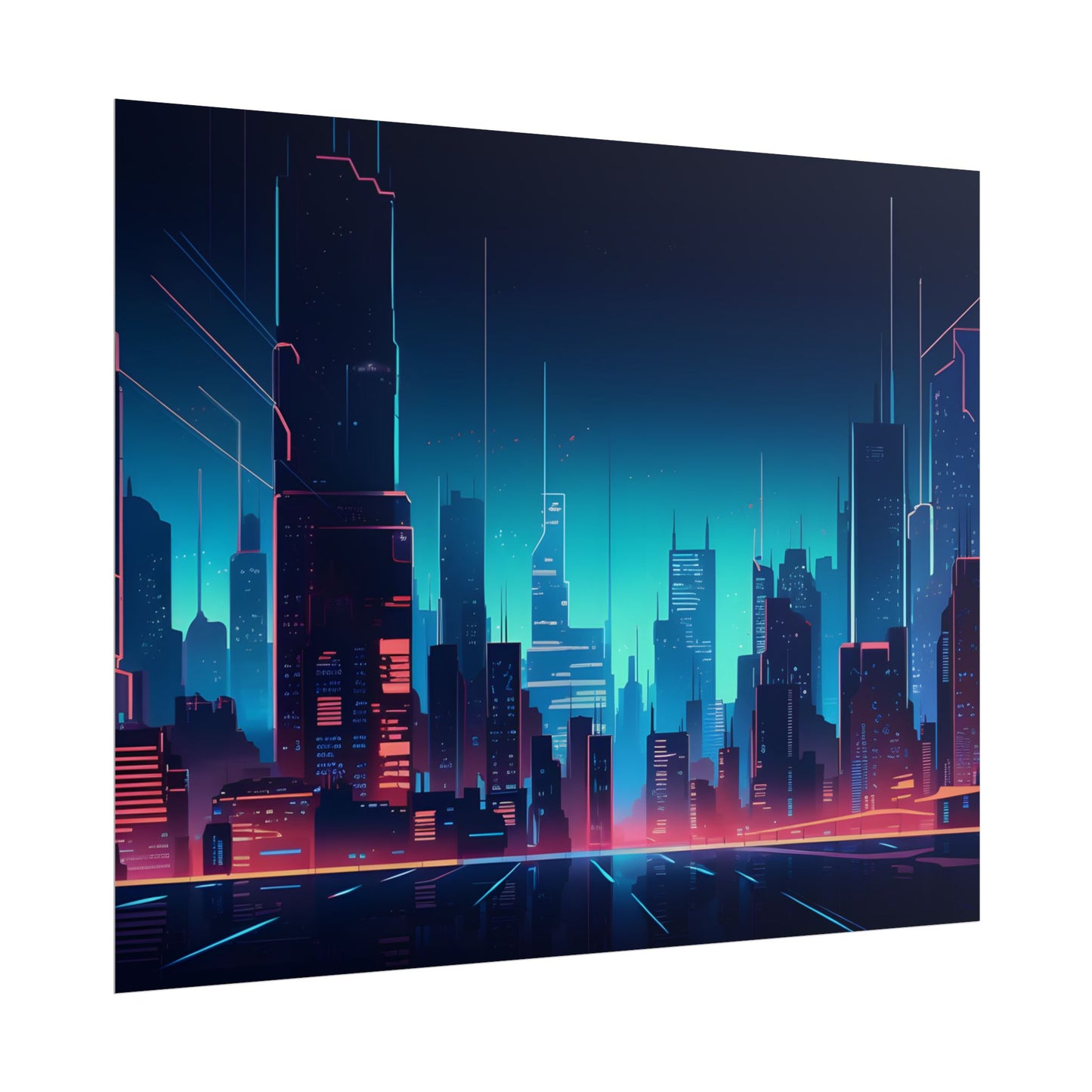 Melancholic Night Cyberpunk Cityscape: Neon Dreams Digital Art - Poster