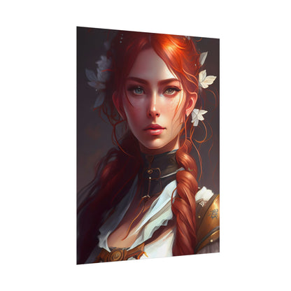 Elegant Redhead Portrait: Dark Background Artwork - Poster