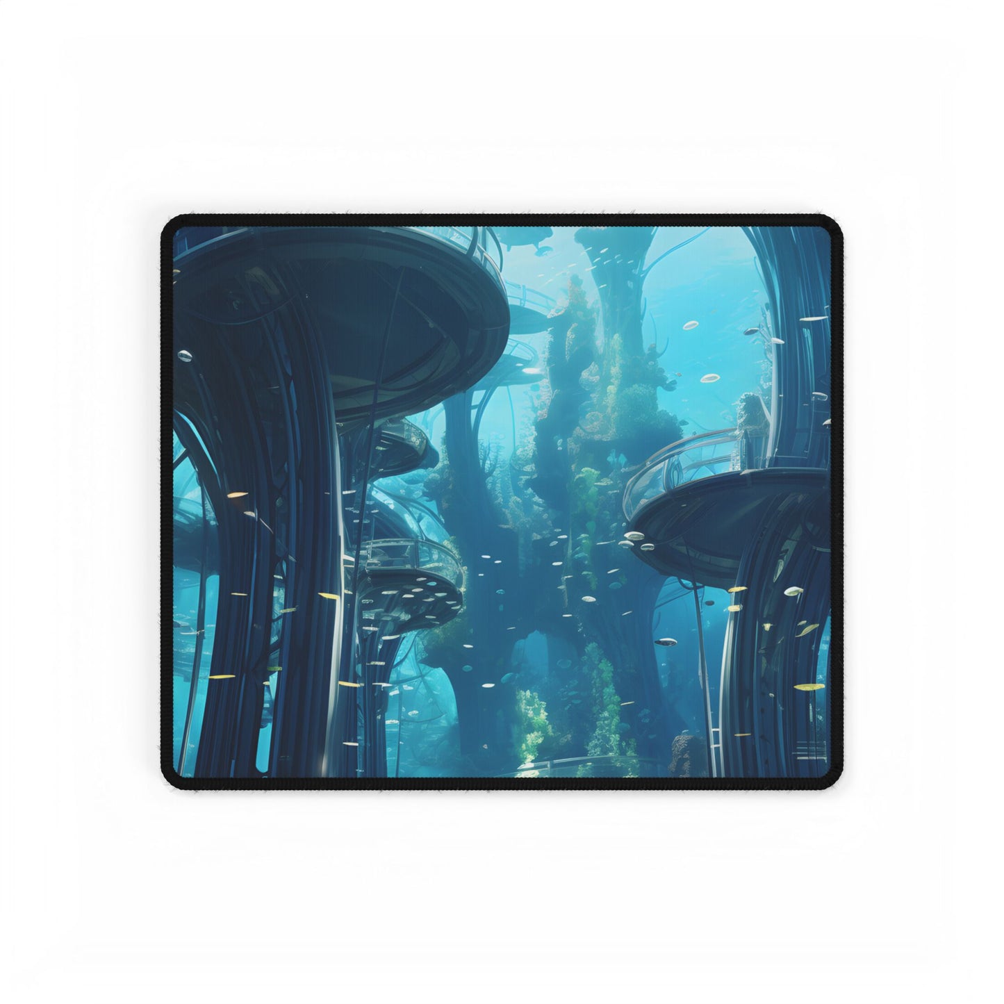 Futuristic Underwater City: Serene Metropol Artwork - Desk Mat
