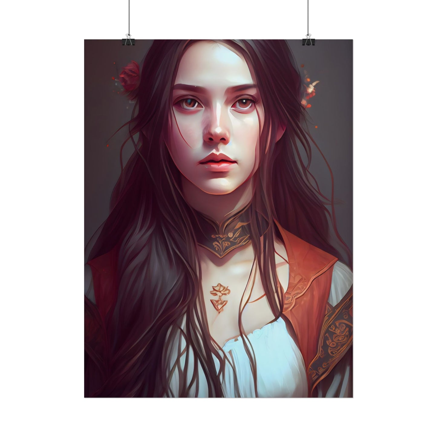 Sophisticated Female Portrait: Brown Hair Artwork in Focus - Poster