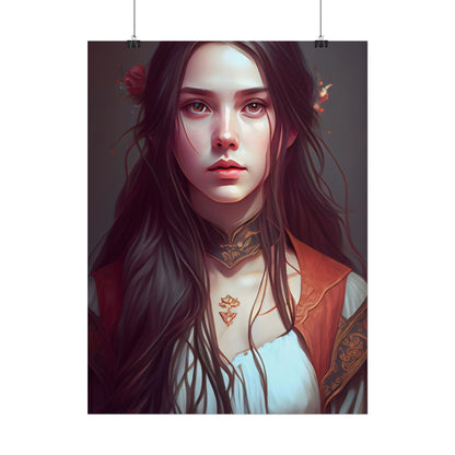 Sophisticated Female Portrait: Brown Hair Artwork in Focus - Poster