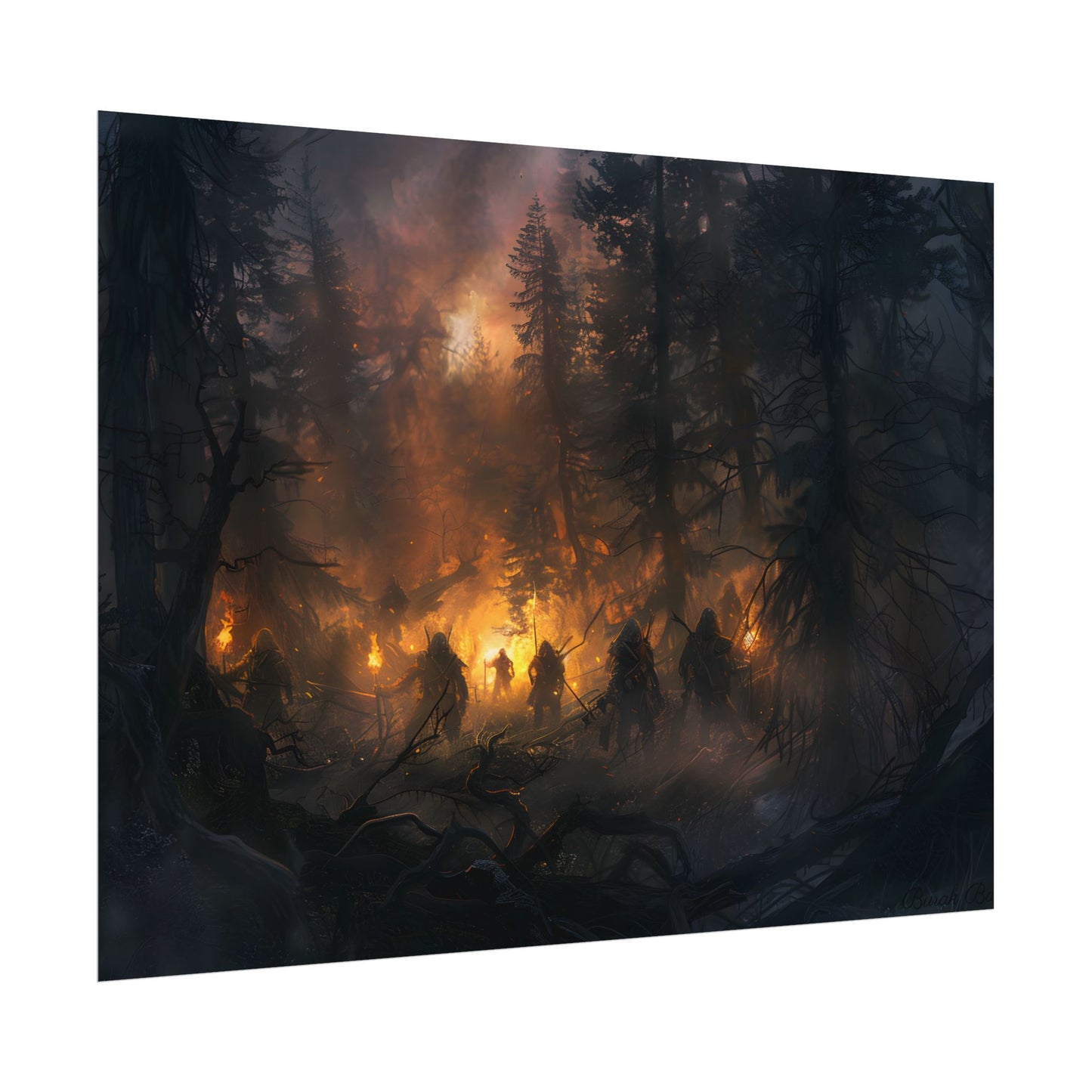 Tranquil Forest Sunset: People Connecting with Nature - Poster