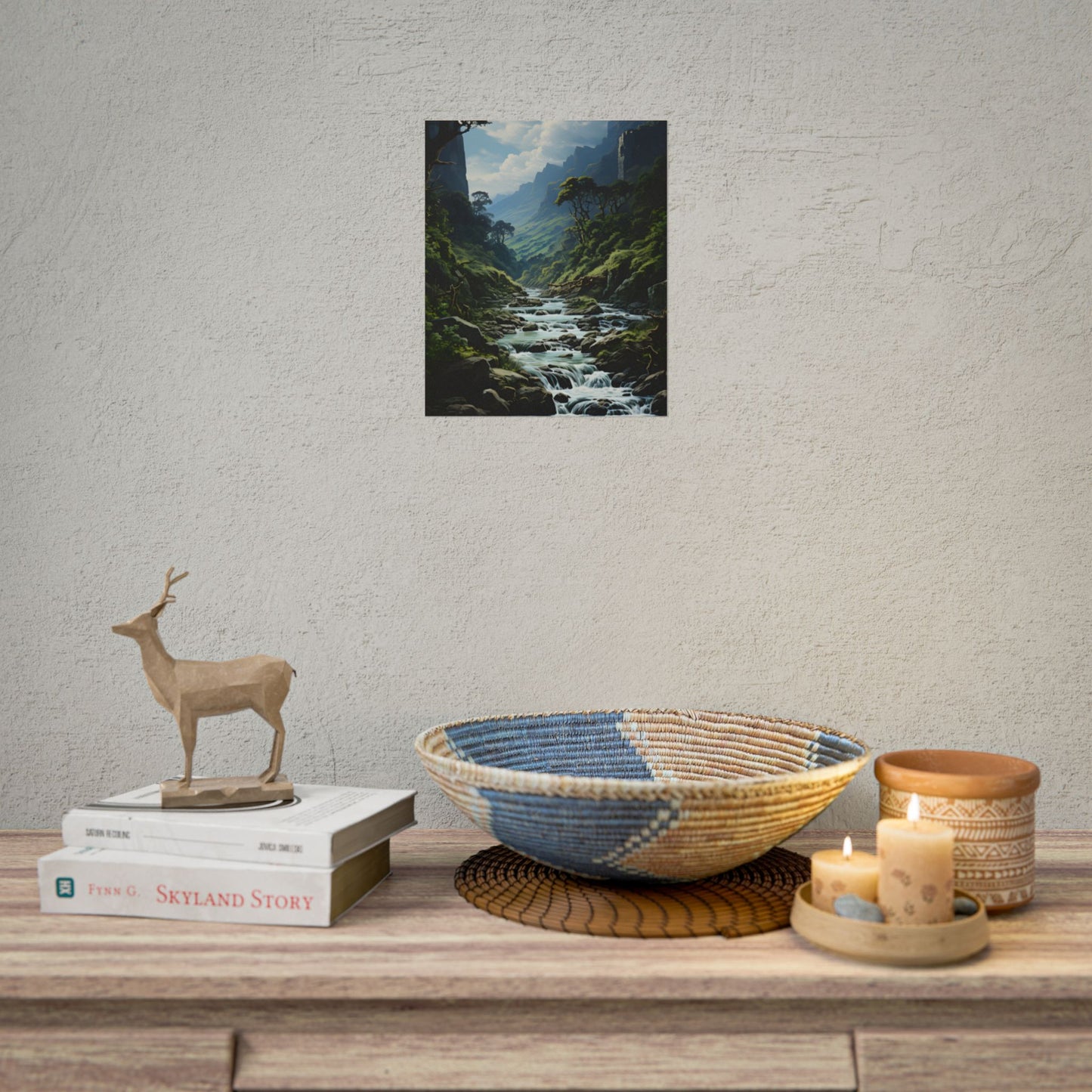 Breathtaking Blue Waterfall: Oil Painting Masterpiece - Poster