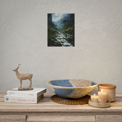 Breathtaking Blue Waterfall: Oil Painting Masterpiece - Poster