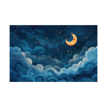 Surreal Night Sky Dreamscape: Whimsical Stars and Clouds Art - Poster