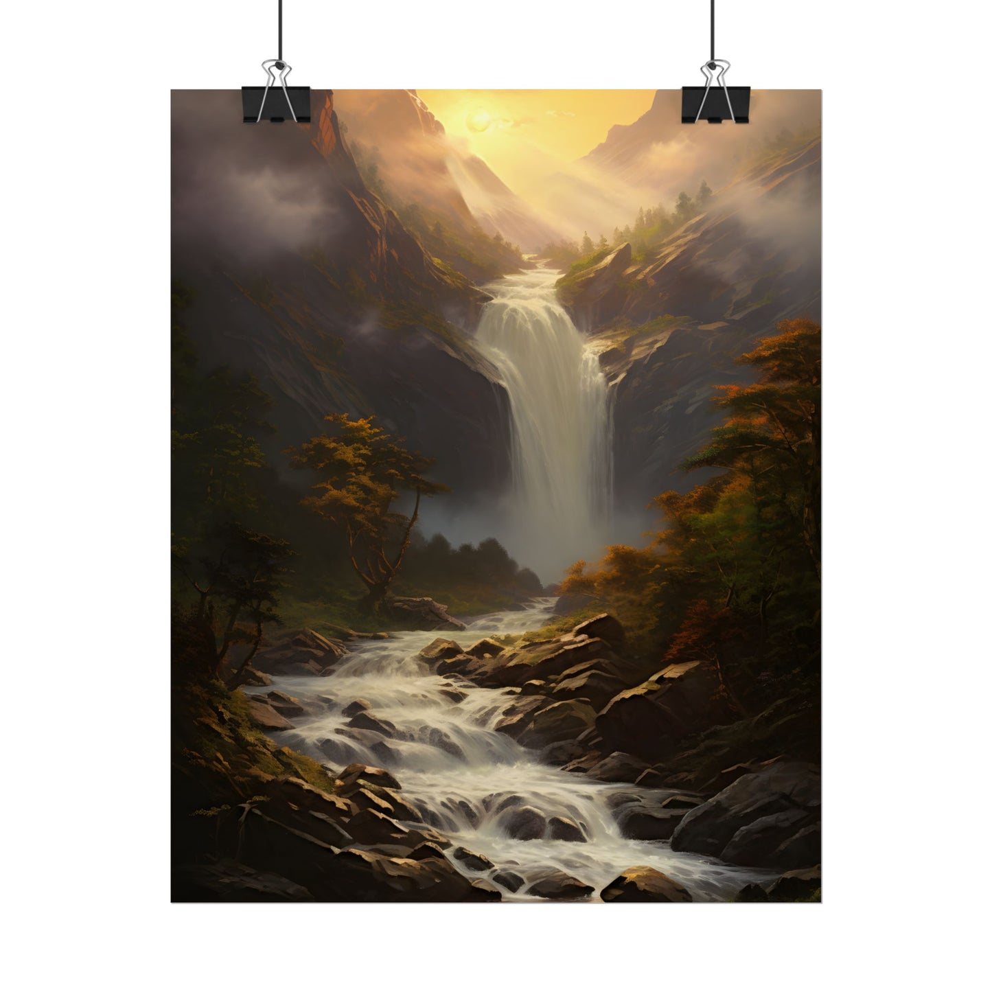Breathtaking Waterfall: Nature's Beauty in Oil Painting - Poster