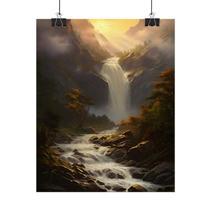 Breathtaking Waterfall: Nature's Beauty in Oil Painting - Poster
