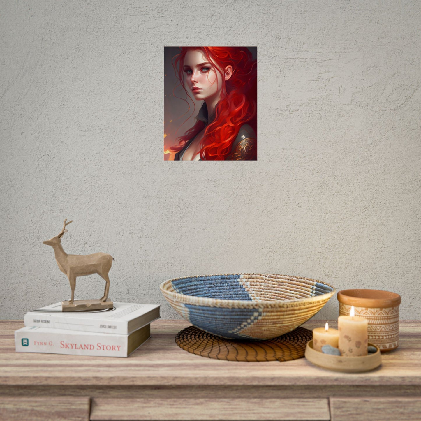 Composed Redhead: Elegant Portrait in Vibrant Red - Poster