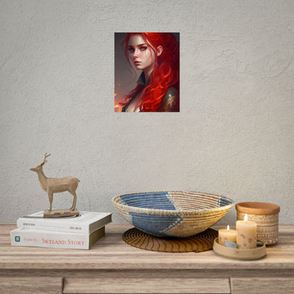 Composed Redhead: Elegant Portrait in Vibrant Red - Poster